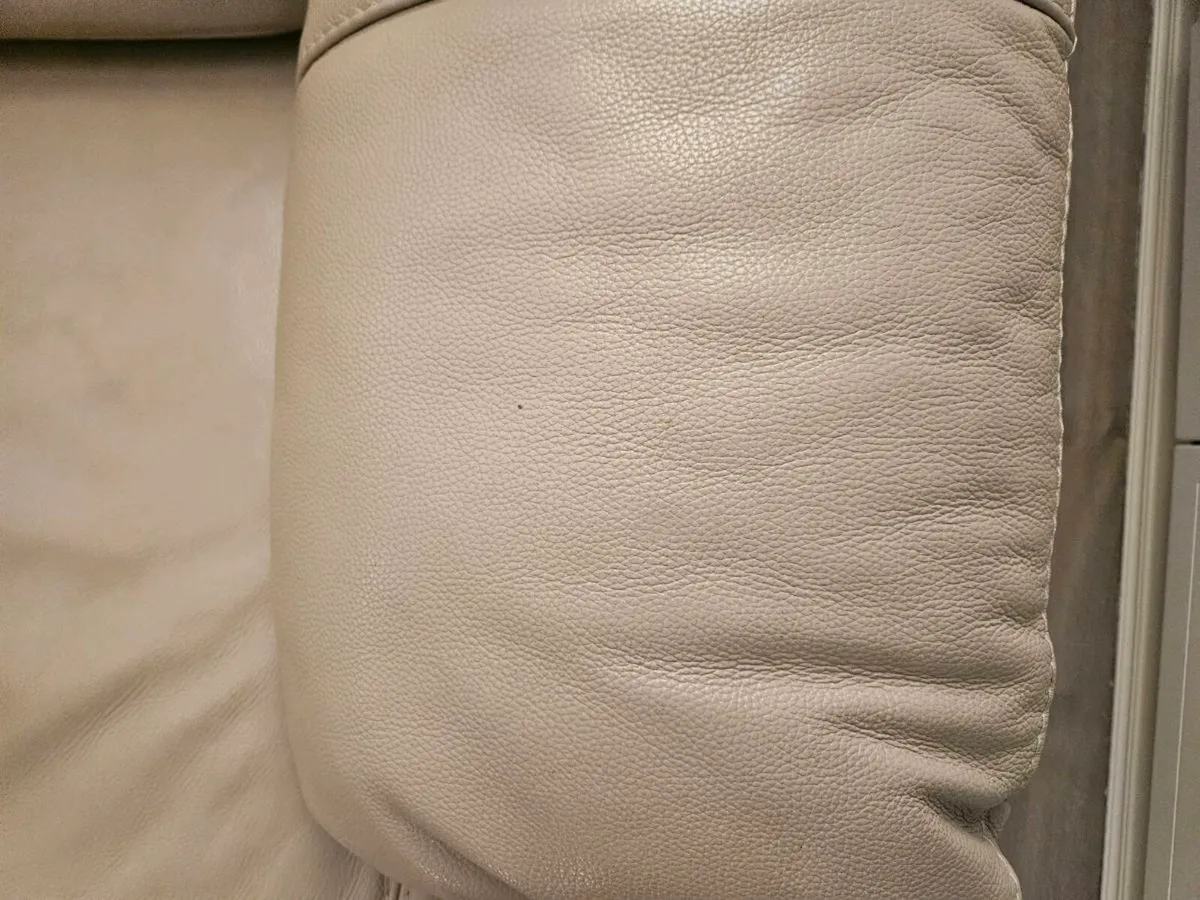 Cream leather couch and foot stool with storage - Image 2