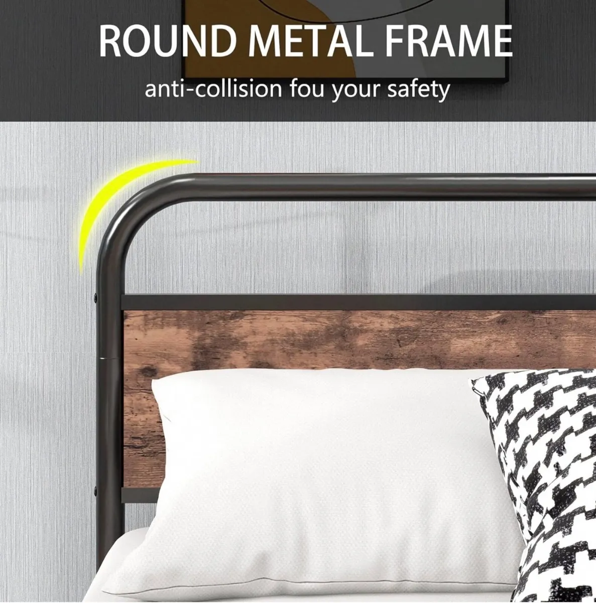 Double Size Bed Frame with Headboard,Oval-Shaped - Image 2