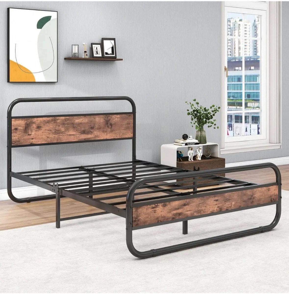 Double Size Bed Frame with Headboard,Oval-Shaped - Image 3