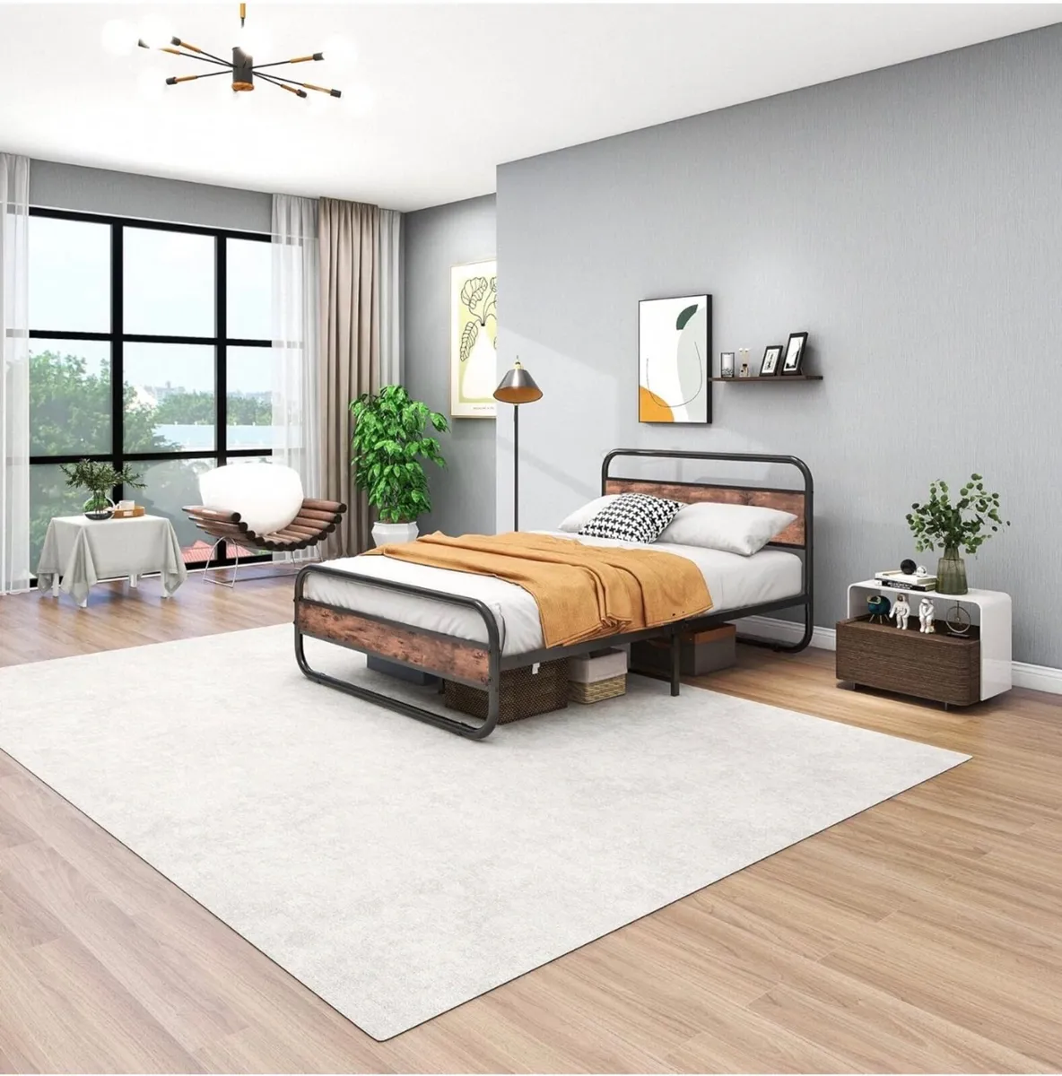 Double Size Bed Frame with Headboard,Oval-Shaped - Image 4