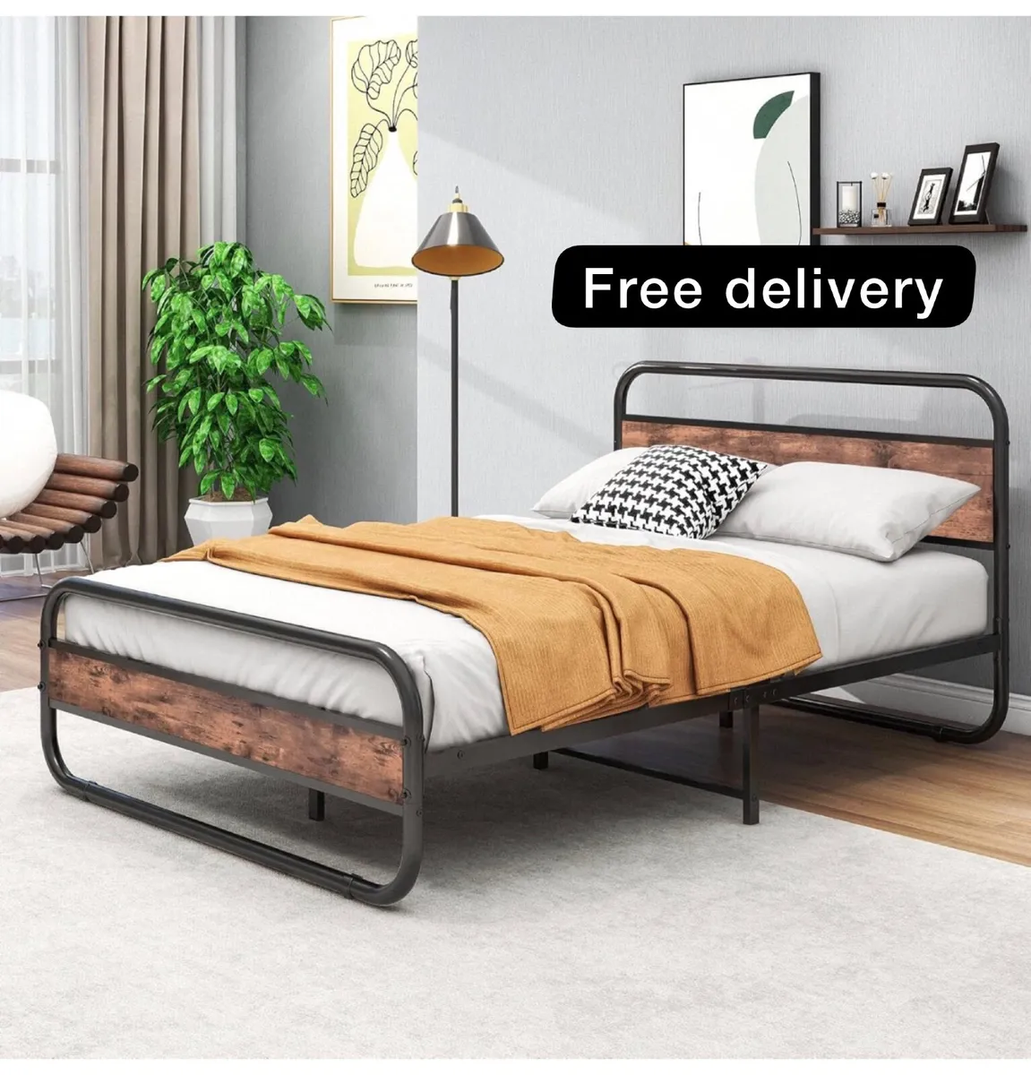 Double Size Bed Frame with Headboard,Oval-Shaped - Image 1