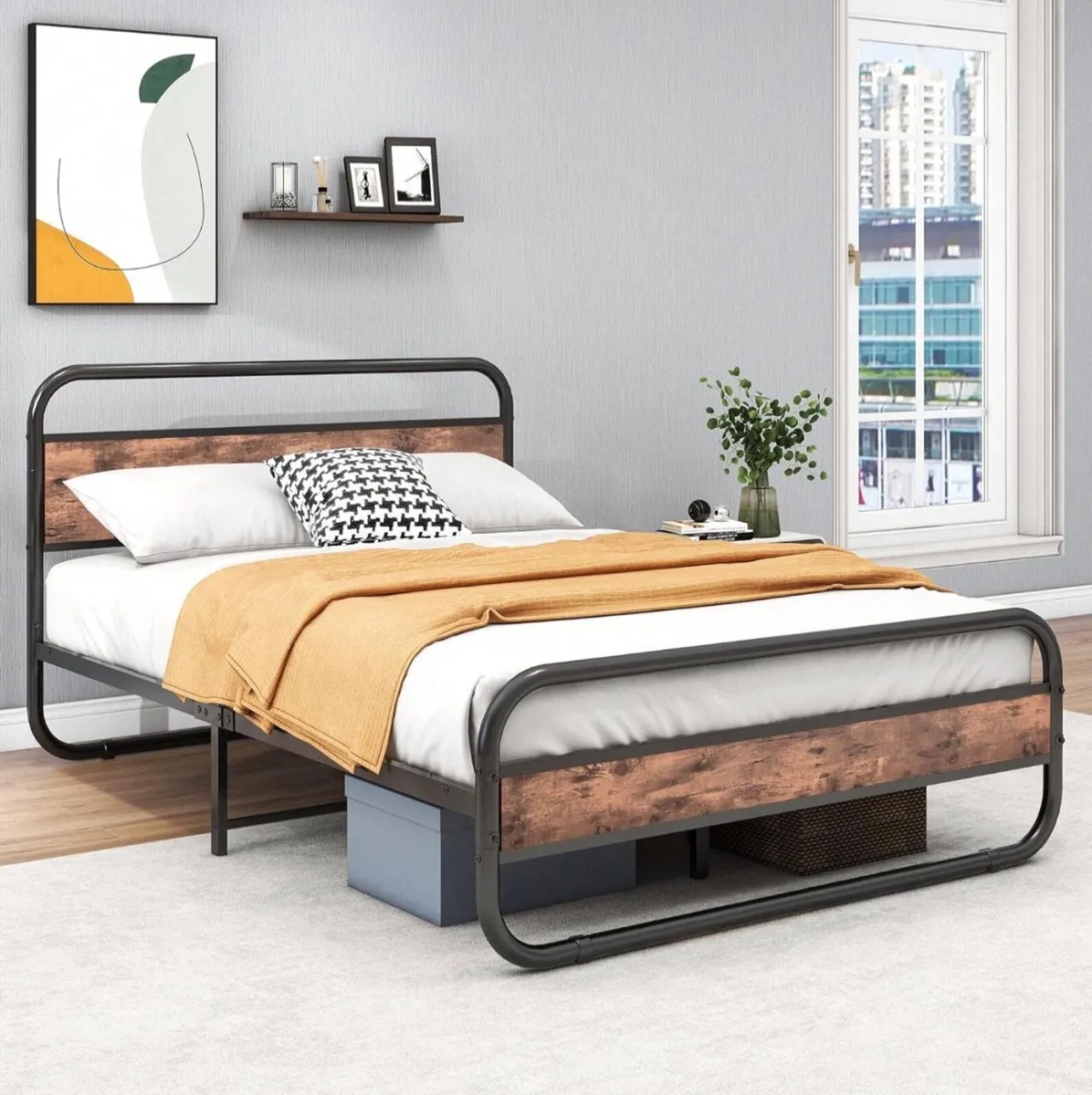 Double Size Bed Frame with Headboard,Oval-Shaped - Image 2