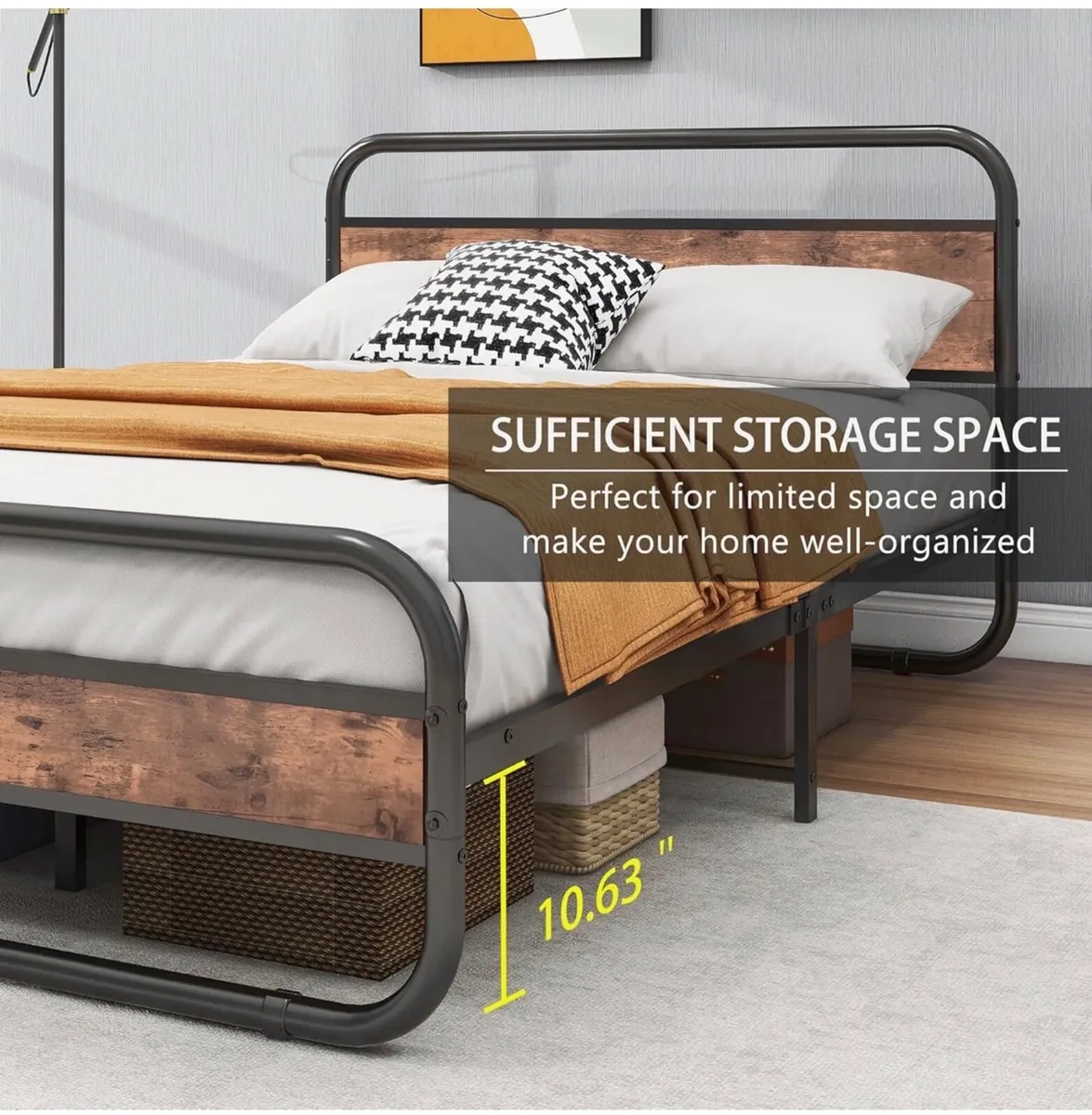 Double Size Bed Frame with Headboard,Oval-Shaped - Image 4