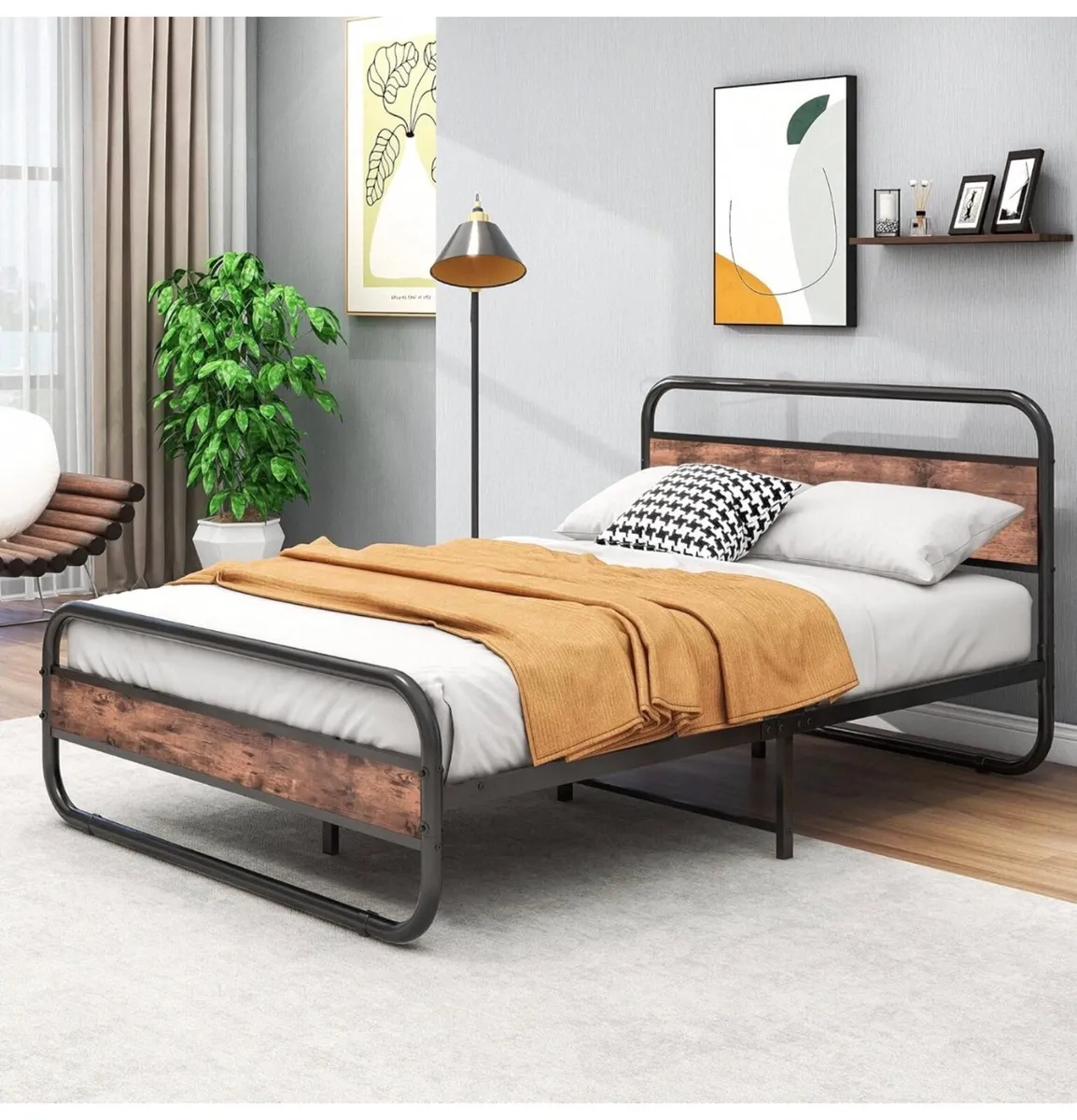 Double Size Bed Frame with Headboard,Oval-Shaped - Image 3
