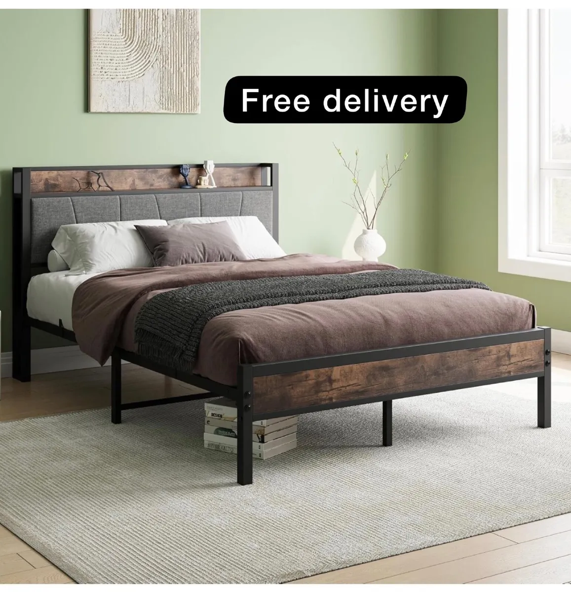Double Bed Frames with Storage Headboard - Image 1
