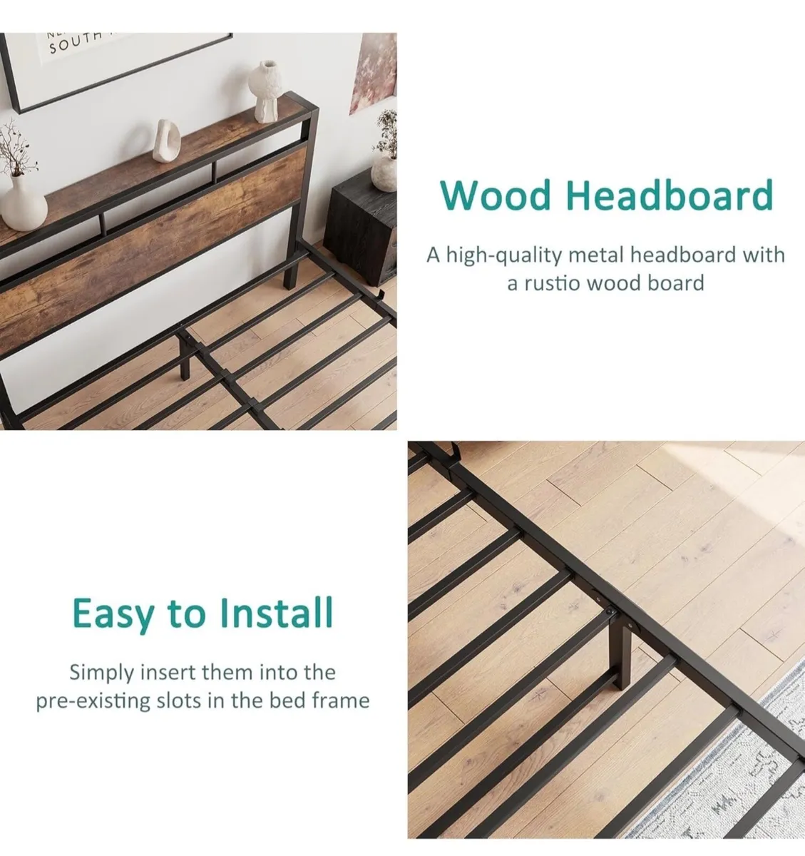 Double Bed Frame with Wooden Storage Shelf Headboa - Image 3