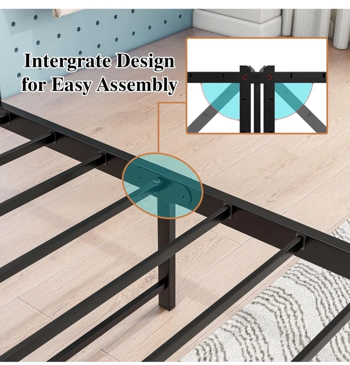 Double Bed Frame with Storage Wooden Headboard She - Image 4