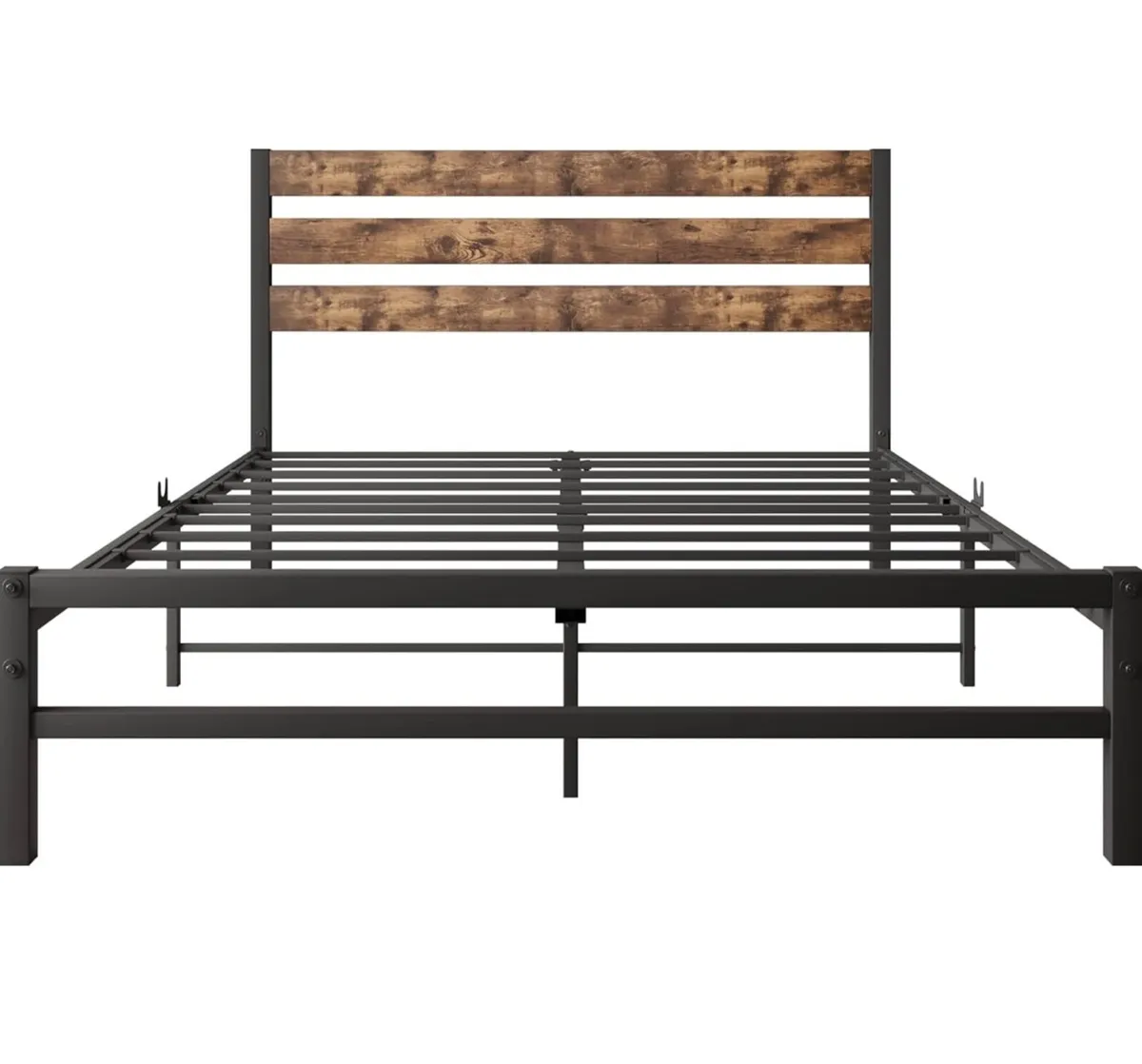 Double Bed Frame with Rustic Wood Headboard - Image 3