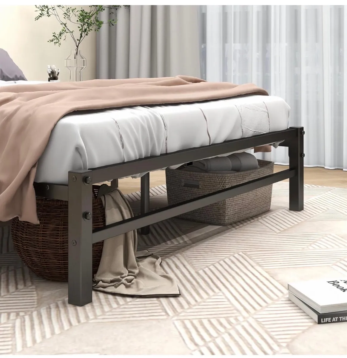 Double Bed Frame with Rustic Wood Headboard - Image 4