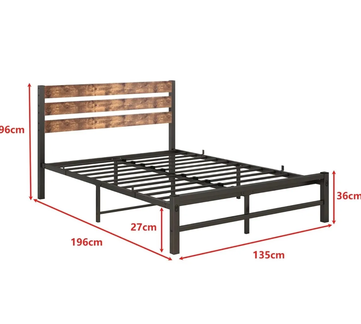 Double Bed Frame with Rustic Wood Headboard - Image 4