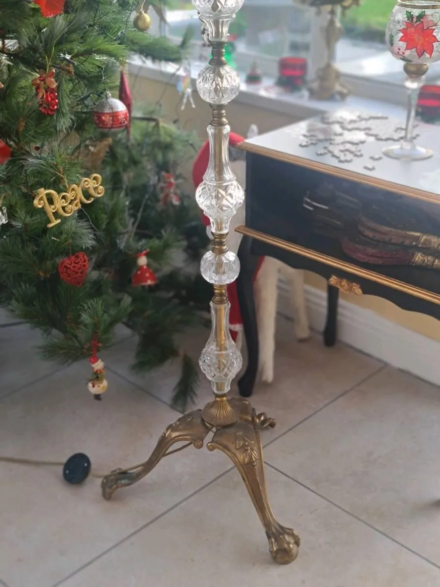 Vintage crystal and brass standard lamp SHIPPING A - Image 2