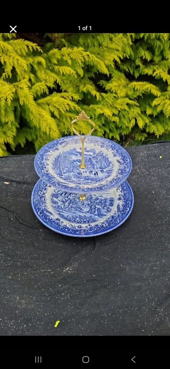 Blue homemade cake stand