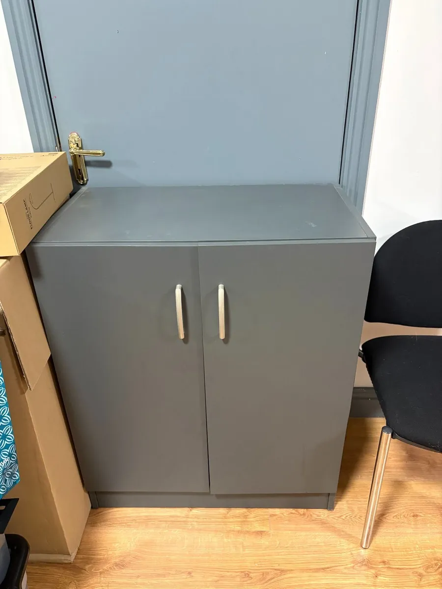 Desk with three drawer pedestal and cabinet - Image 1