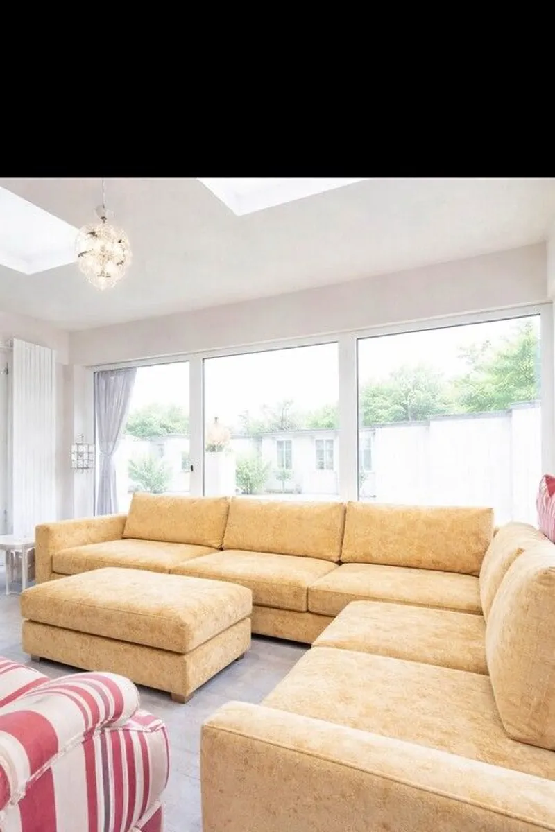 L shaped corner sofa gold