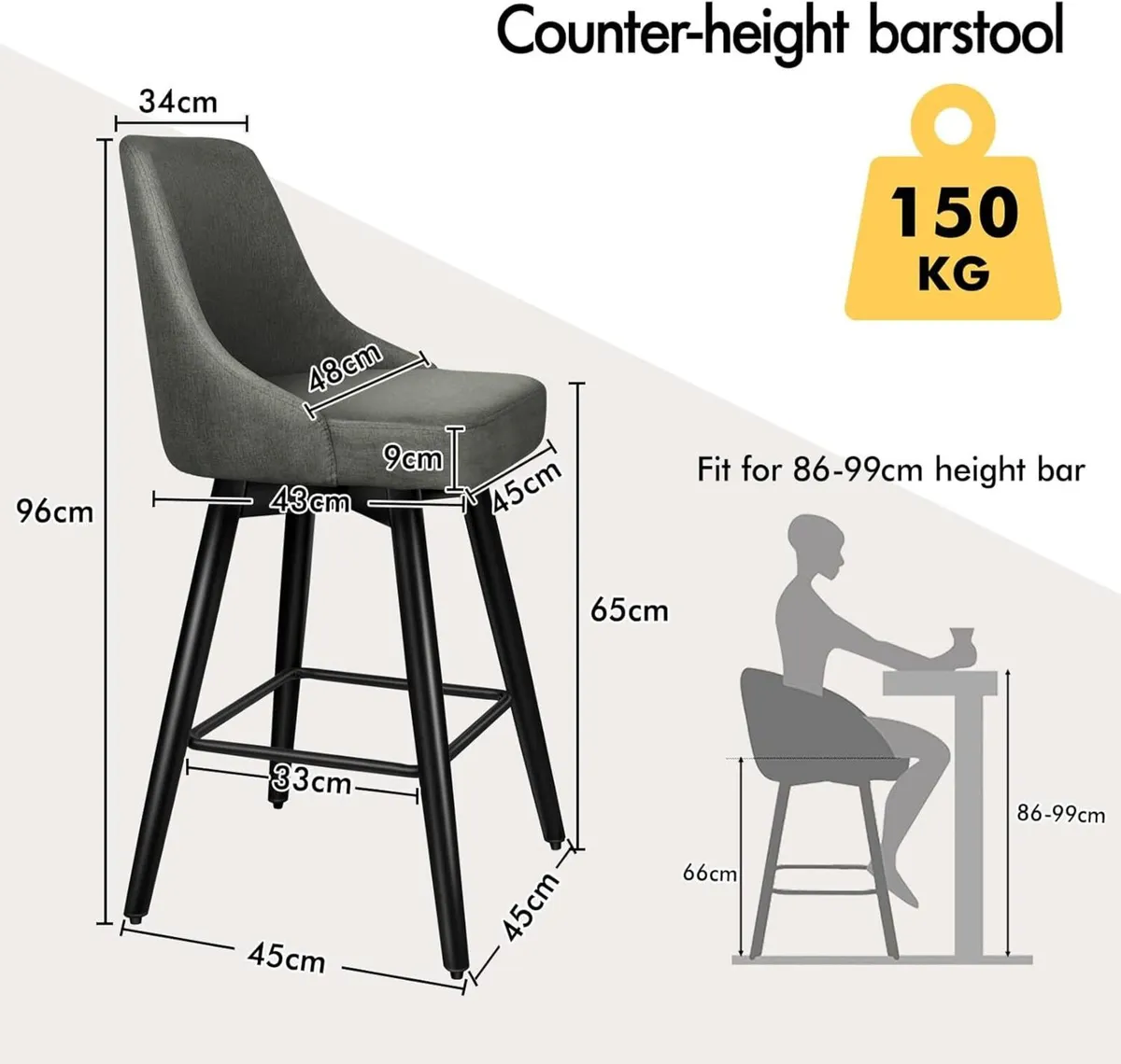 Bar Stools Set of 2 Barstools with Metal Legs and - Image 2