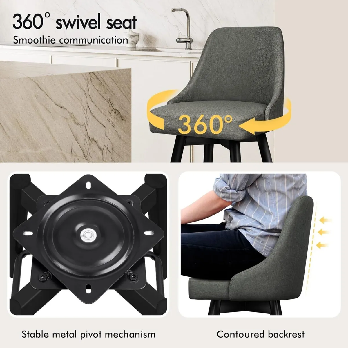 Bar Stools Set of 2 Barstools with Metal Legs and - Image 4