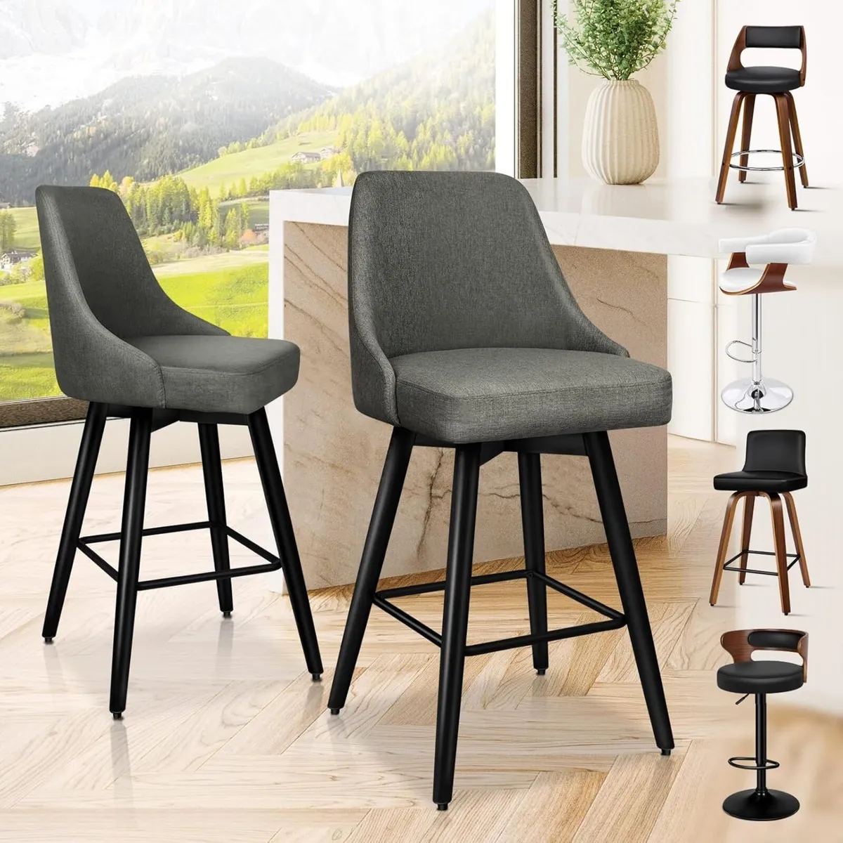 Bar Stools Set of 2 Barstools with Metal Legs and - Image 1
