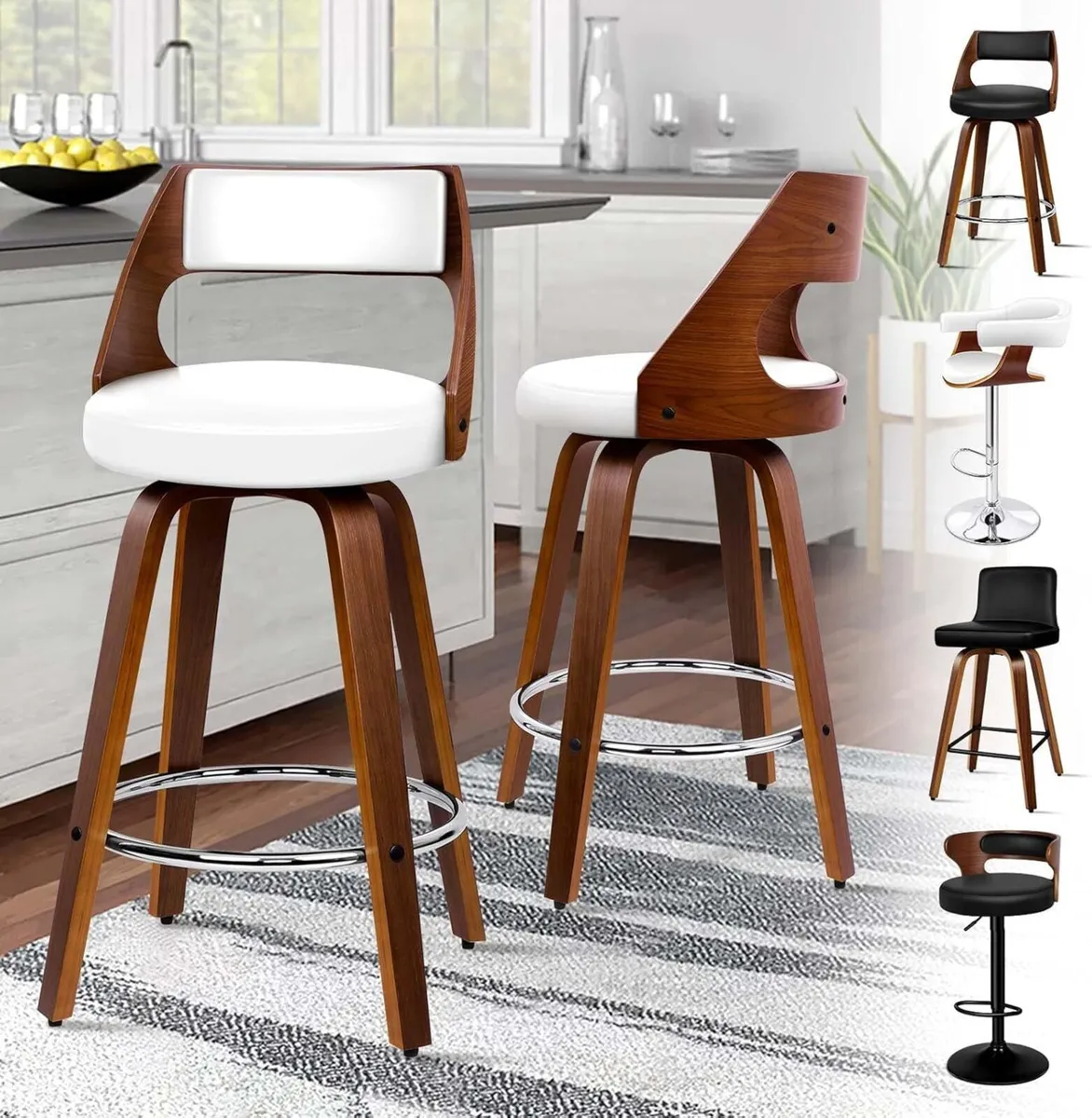 Bar Stools Set of 2 Adjustable Barstools PU - Image 1