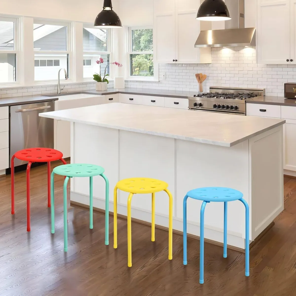 Set of 6 Stacking Stools 44.5 cm High Colourful - Image 2