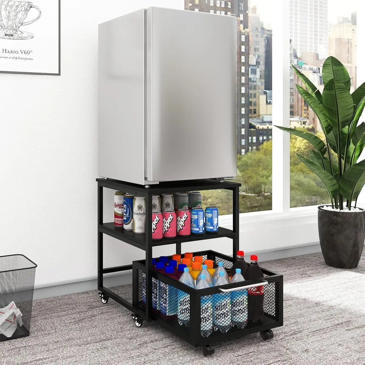 50x50cm Mini Fridge Stand with Storage and Wheels - Image 1