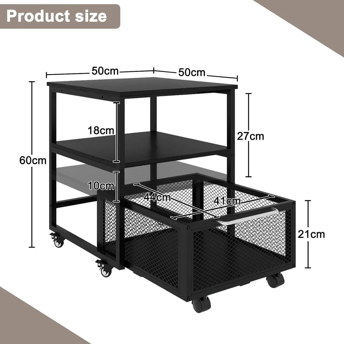 50x50cm Mini Fridge Stand with Storage and Wheels - Image 2