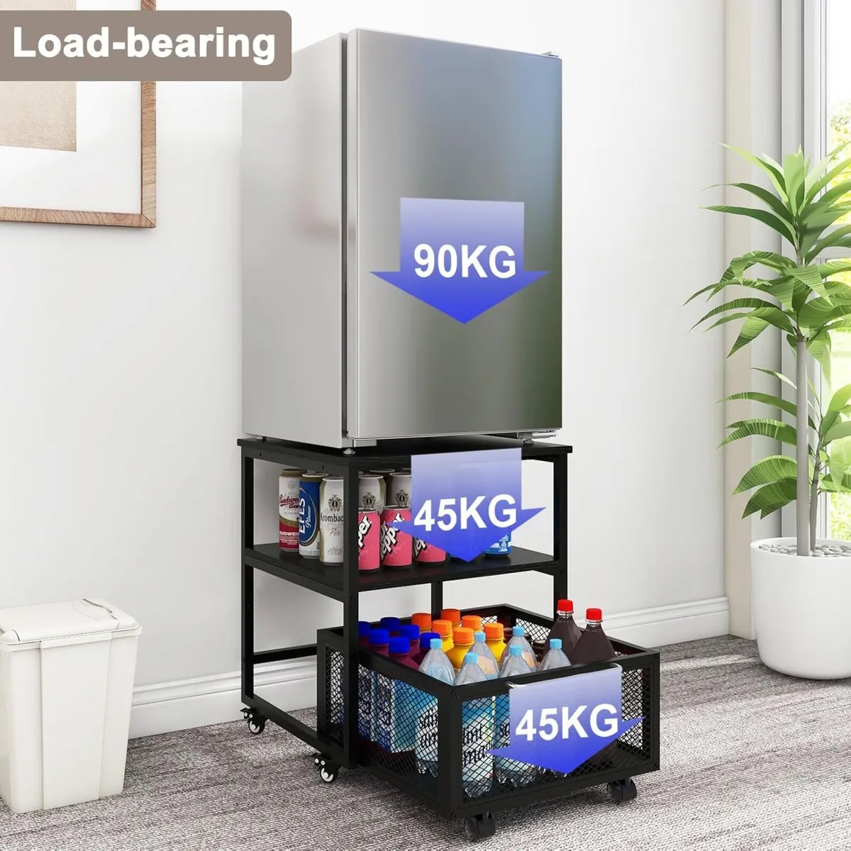 50x50cm Mini Fridge Stand with Storage and Wheels - Image 3
