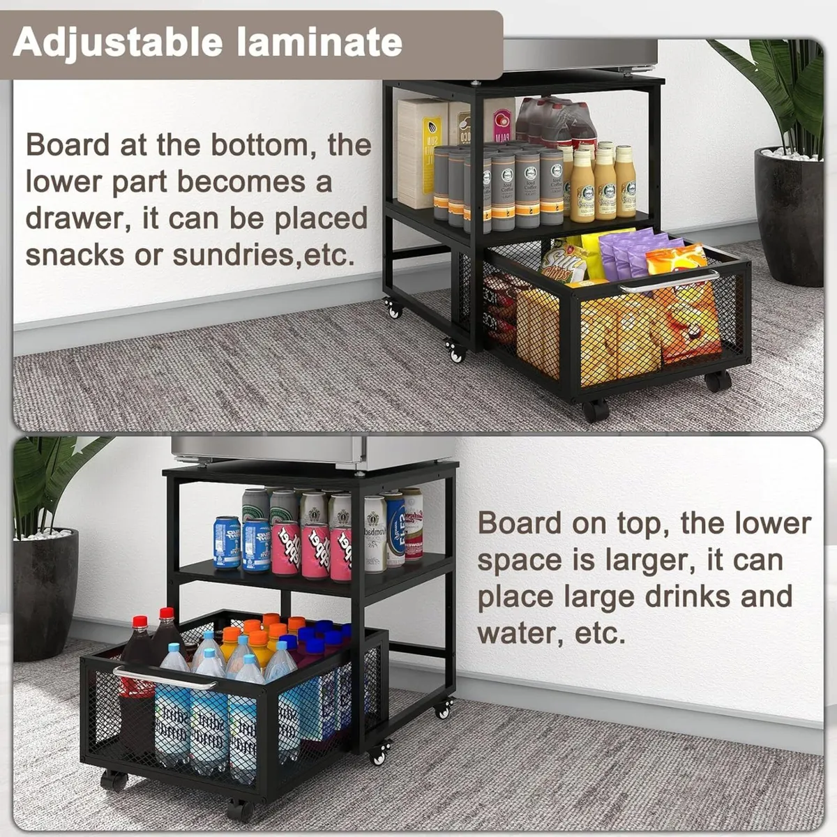 50x50cm Mini Fridge Stand with Storage and Wheels - Image 4