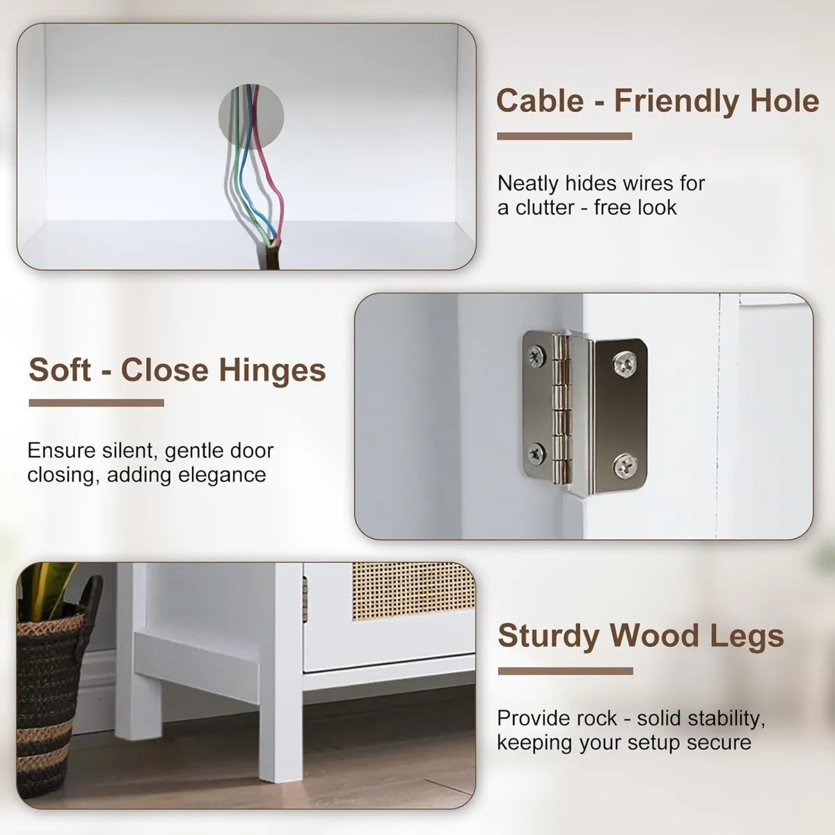 Rattan TV Stand Mid Century Modern Console with - Image 4