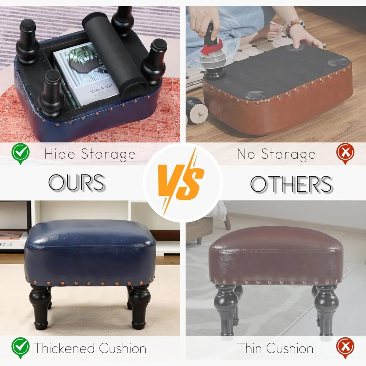 Ottoman Leather Foot Rest with Thicker Foam - Image 2