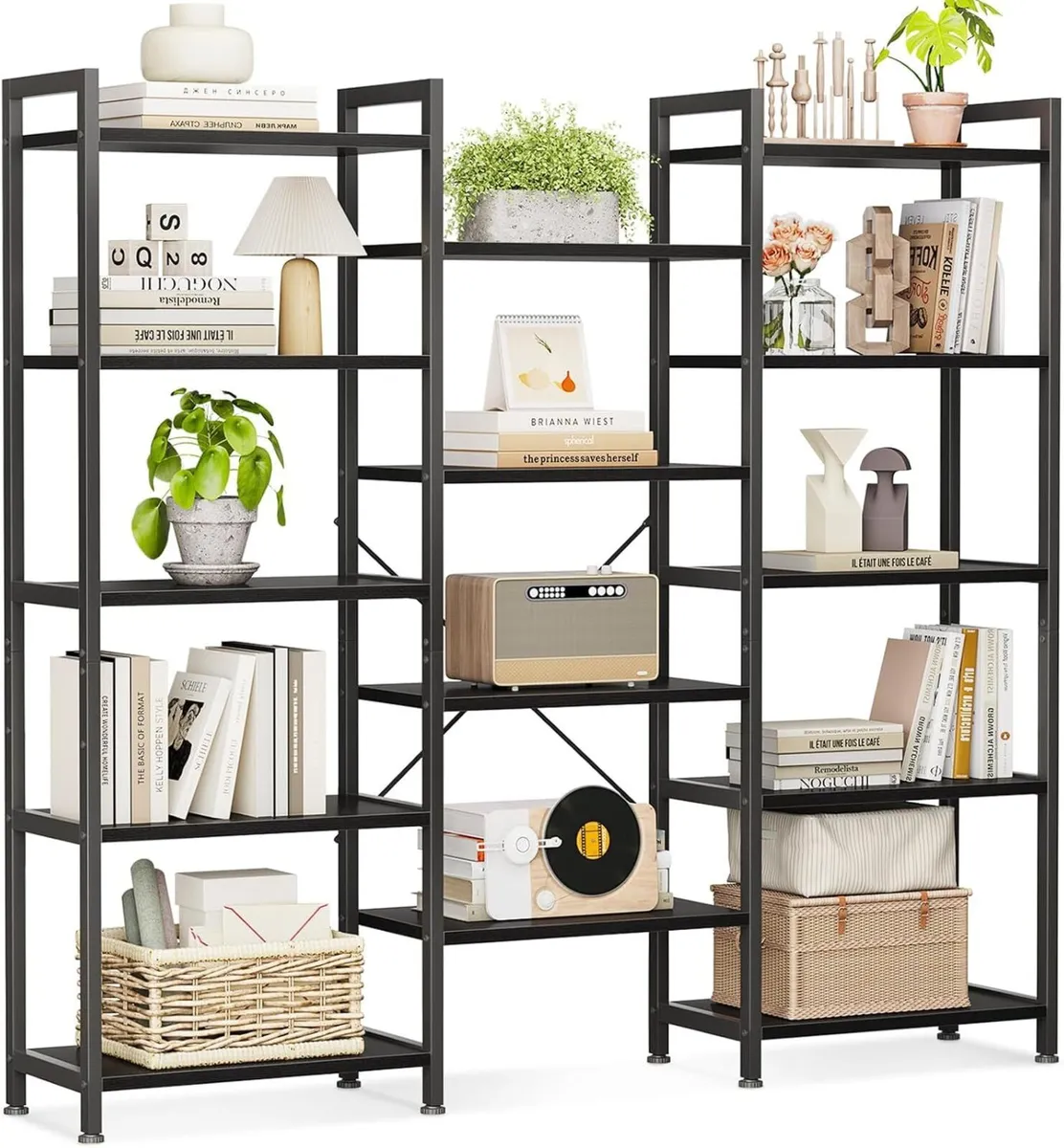 Triple Bookshelf Large Bookcase with 14 Open - Image 1