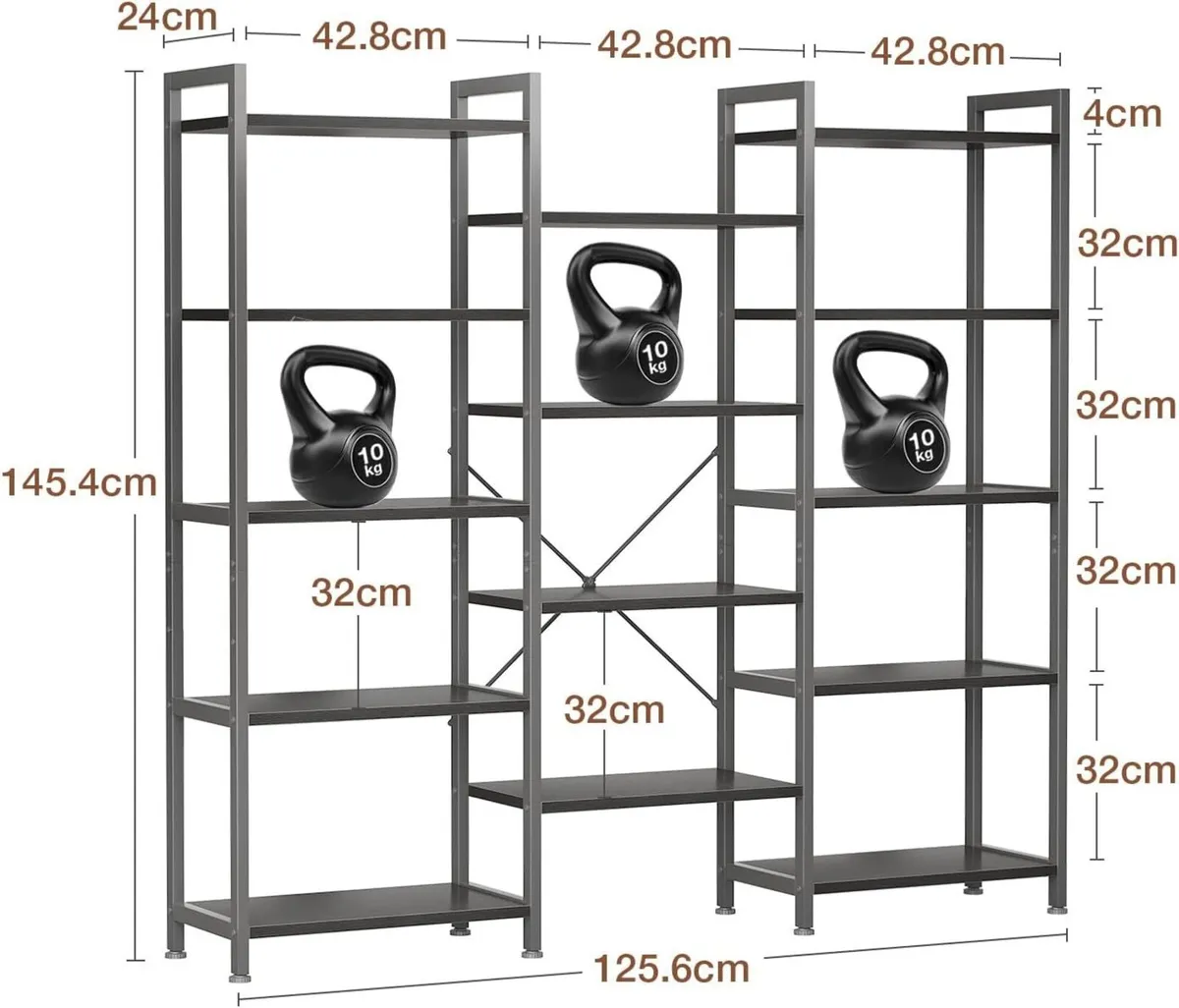 Triple Bookshelf Large Bookcase with 14 Open - Image 3