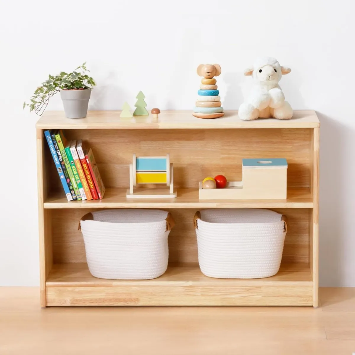 Rubber Wood Montessori Shelf and Toy Storage 90 - Image 1