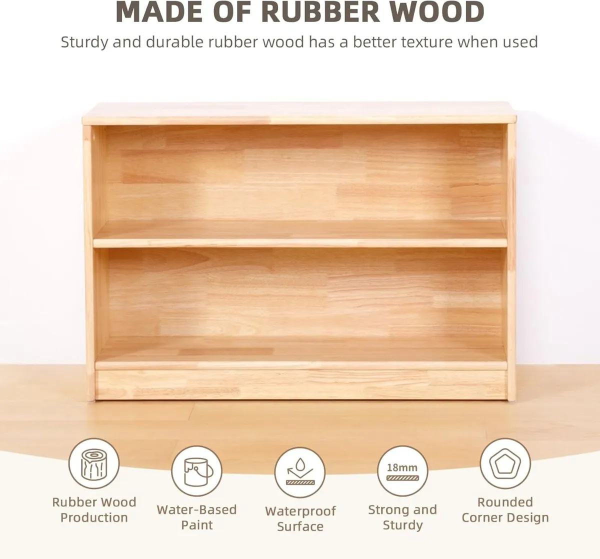 Rubber Wood Montessori Shelf and Toy Storage 90 - Image 3