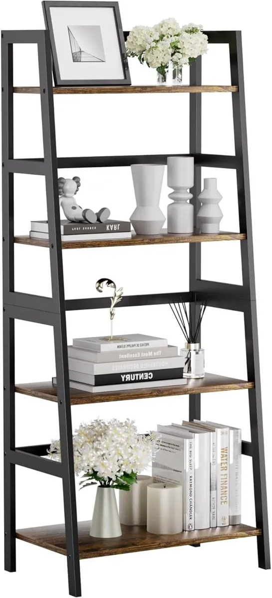Ladder Shelf 4 Tier Bookshelf Freestanding - Image 1