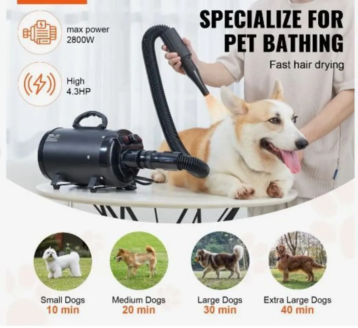 Dog Dryer, 2000W/2.7HP Dog Blow Dryer - Image 2