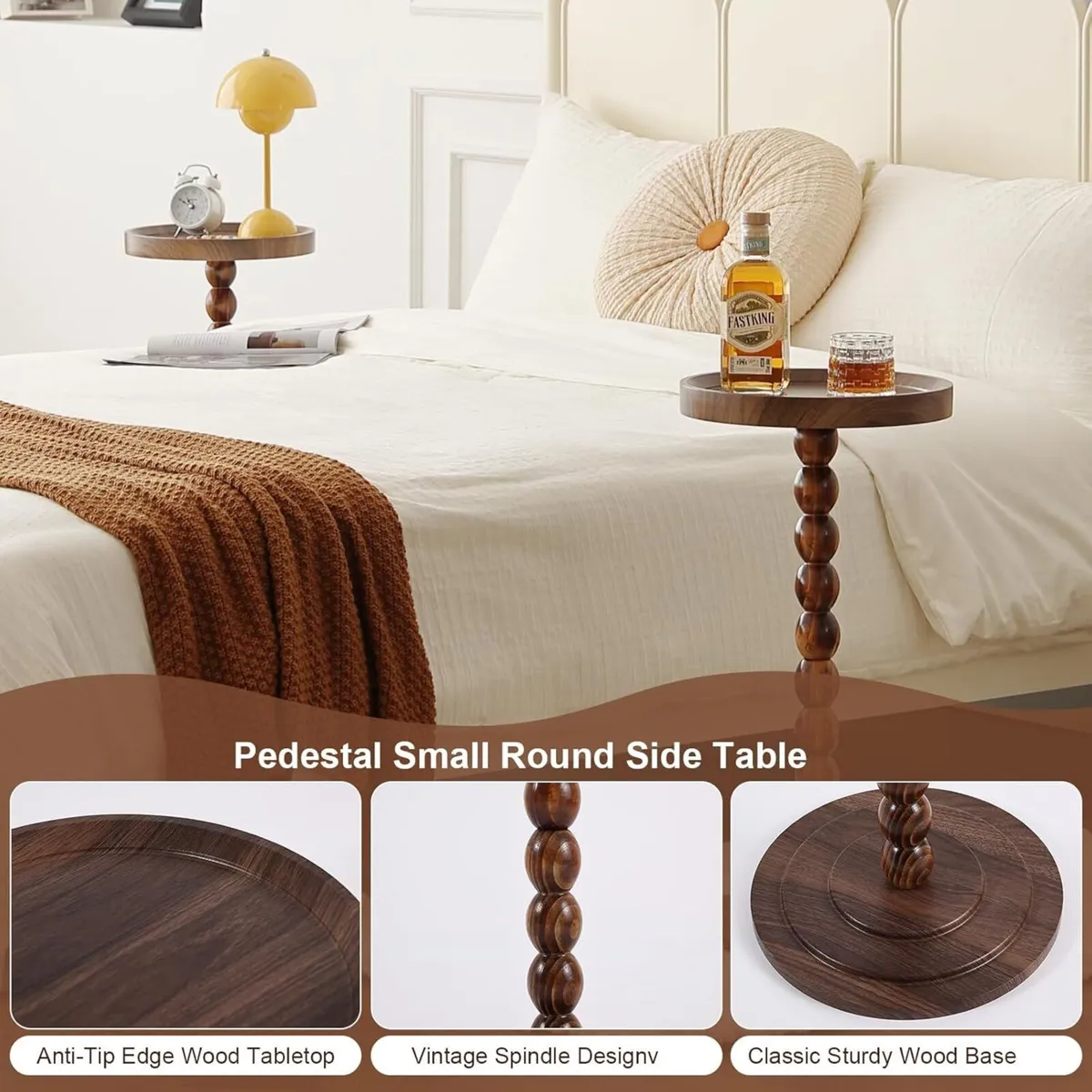Small Round Side Table Wood Drink End for Spaces - Image 4