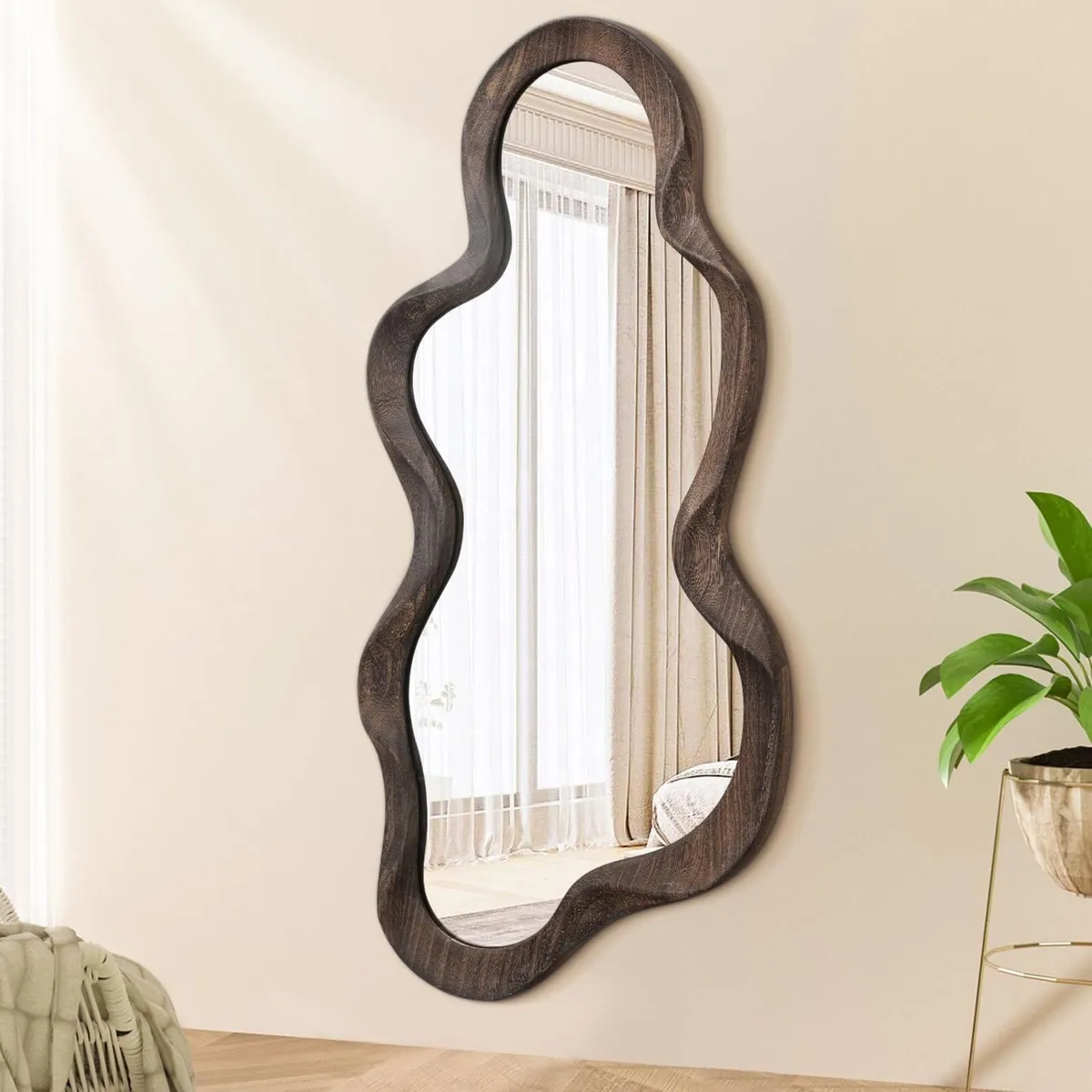 Asymmetrical Mirror for Wall Brown Irregular Wood - Image 1