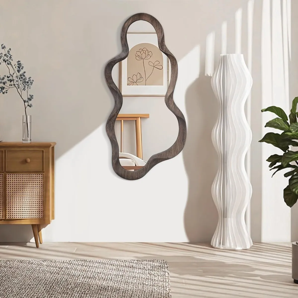 Asymmetrical Mirror for Wall Brown Irregular Wood - Image 3