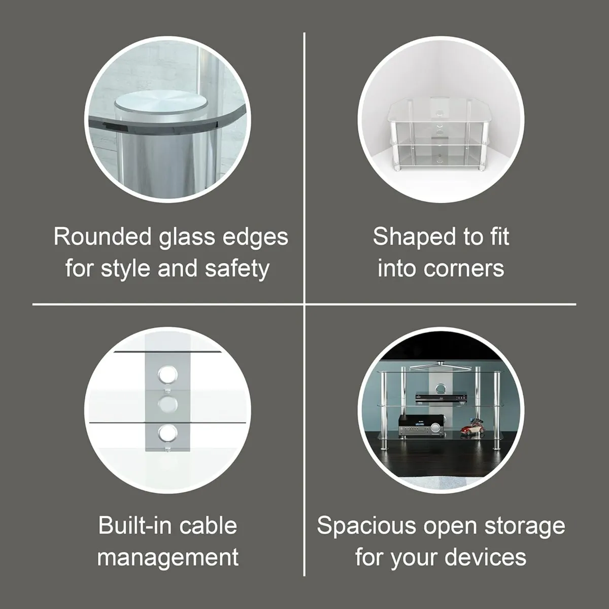 Glass Corner TV Stand – Universal Clear Unit 60cm - Image 4