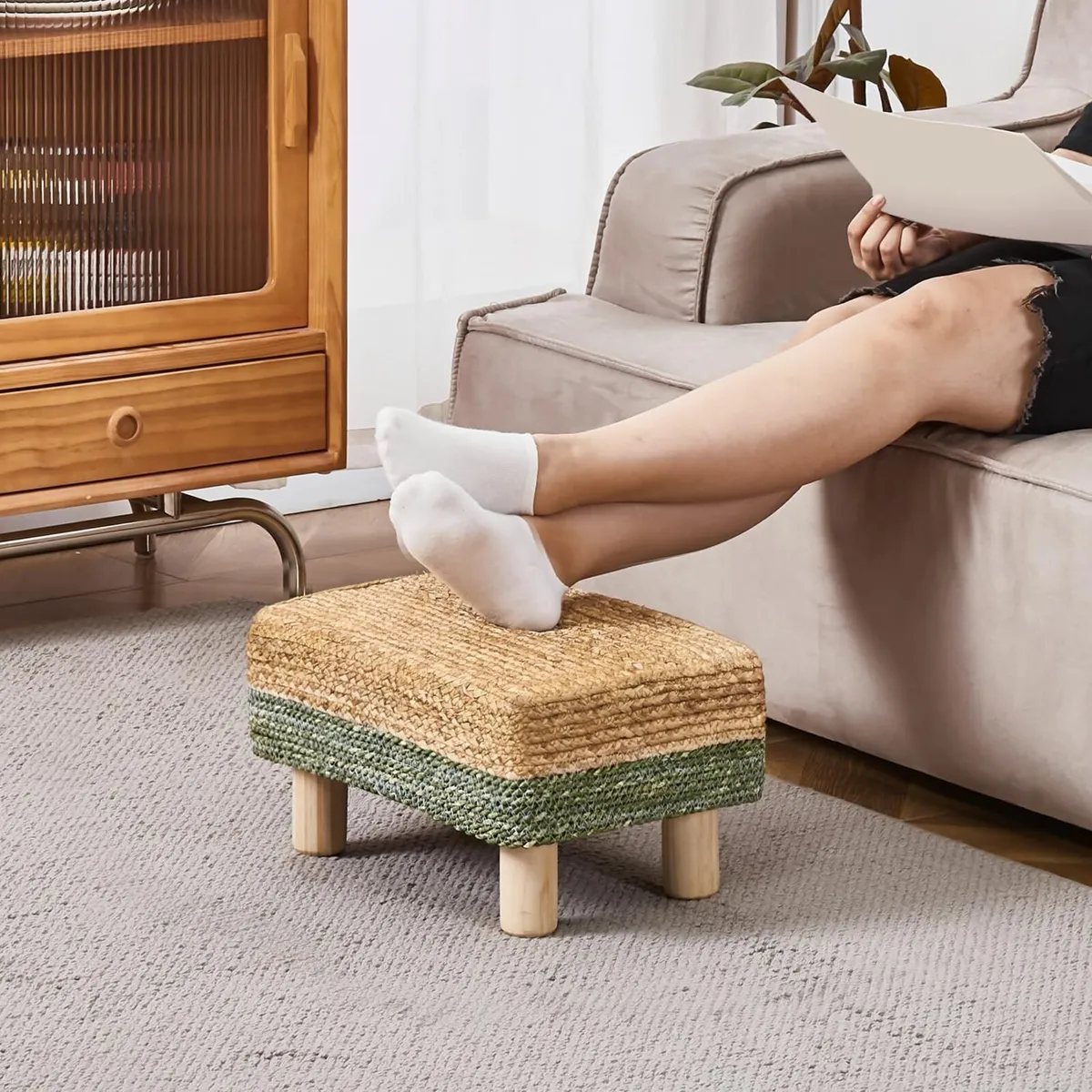 Natural Seagrass Footstool Ottoman Rectangular - Image 2