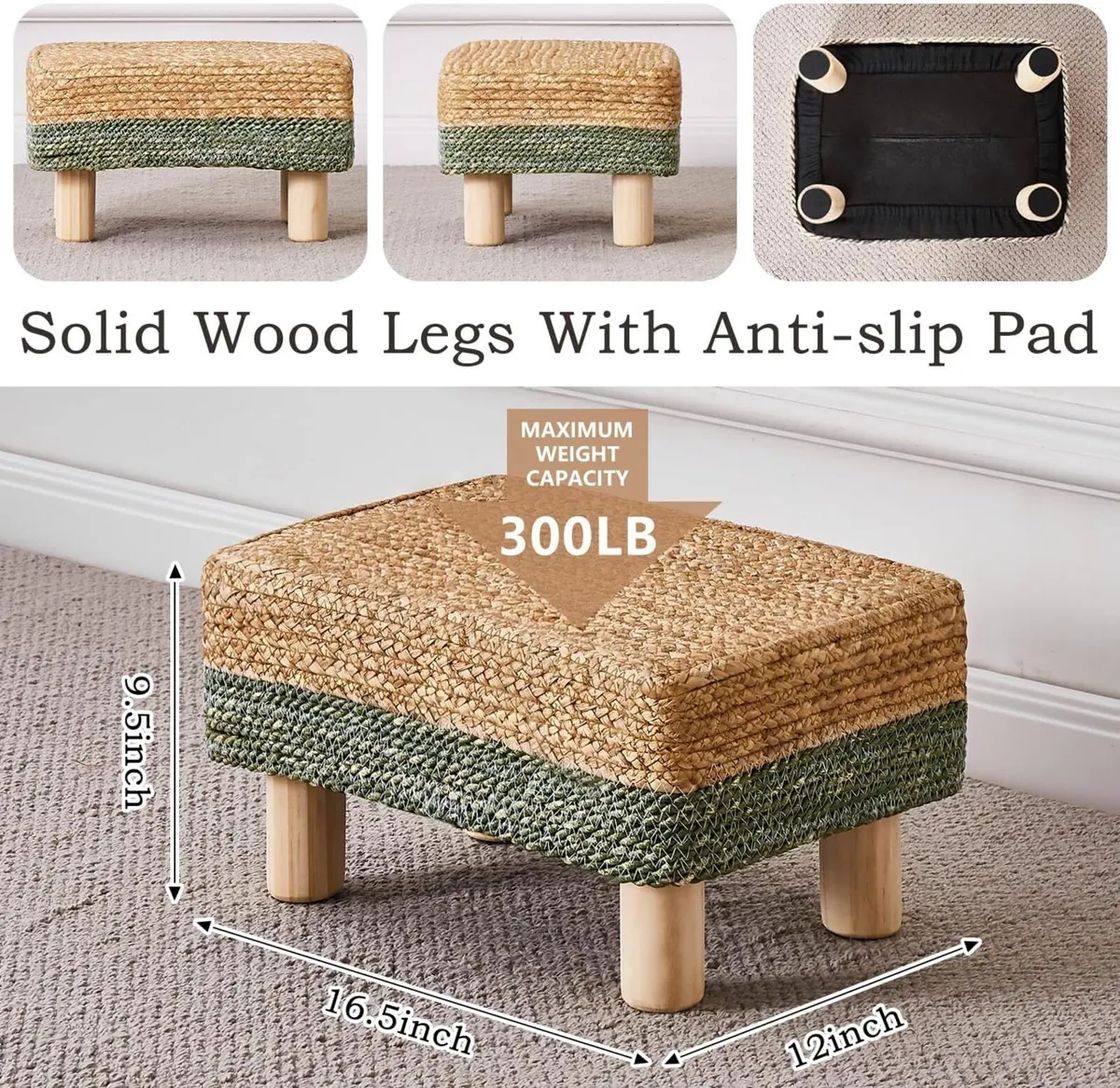 Natural Seagrass Footstool Ottoman Rectangular - Image 3