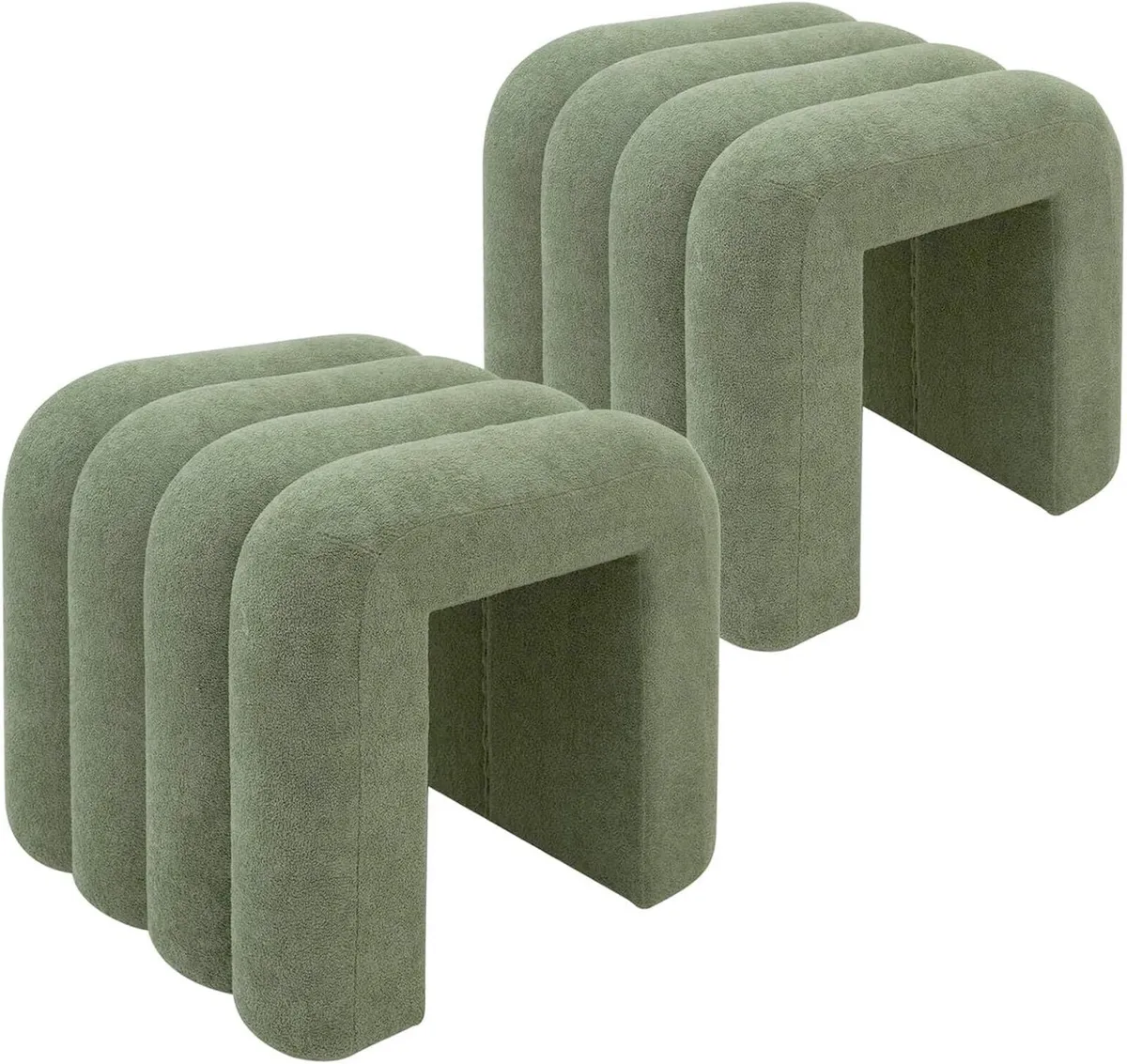Set 2 Modern Footrests Low Pouf Stools Dark Green - Image 1