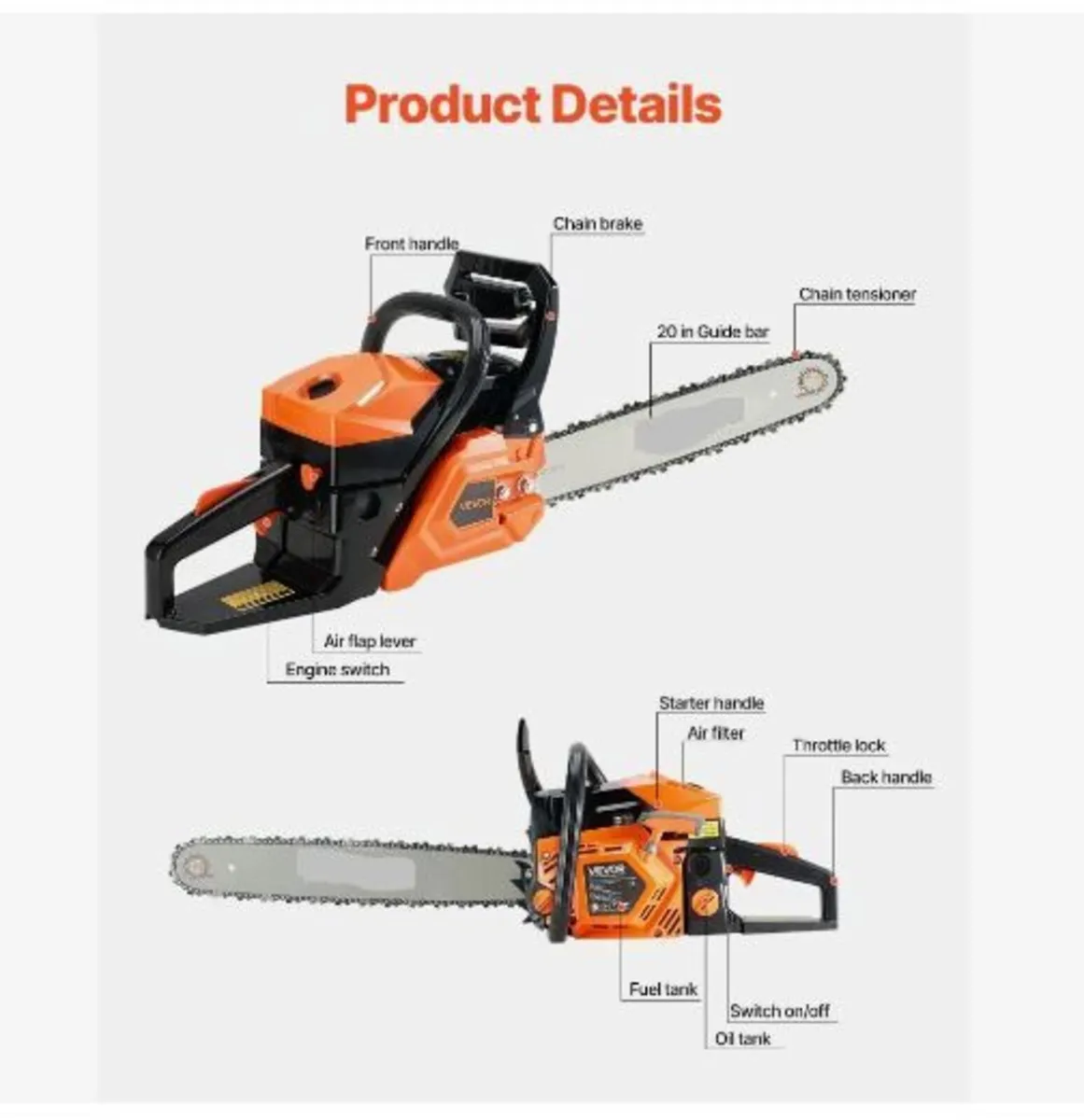 58 cc Gas Chainsaw, 20 inch Gas Powered - Image 3