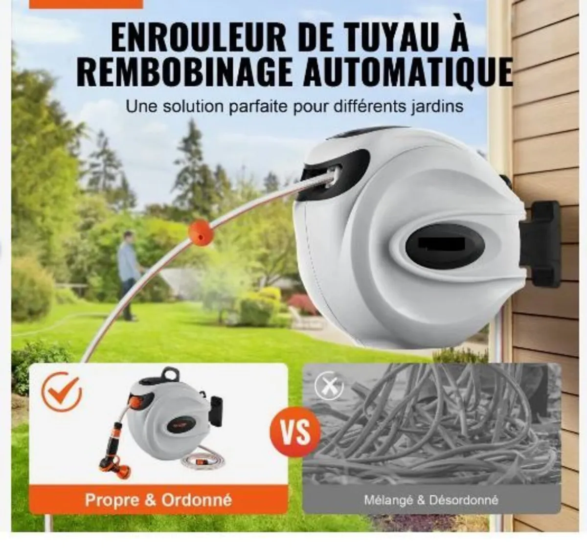 Retractable Hose Reel Water Hose Reel 25m x 1.3cm - Image 2