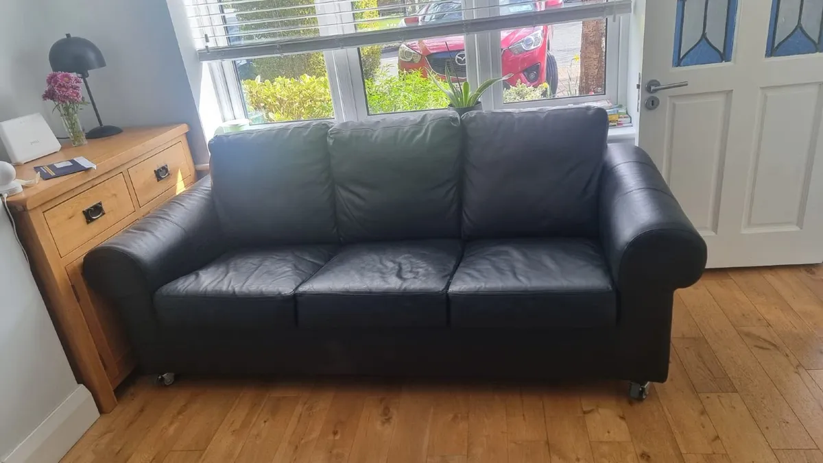 Free Black Leather Sofa - good condition - Image 2