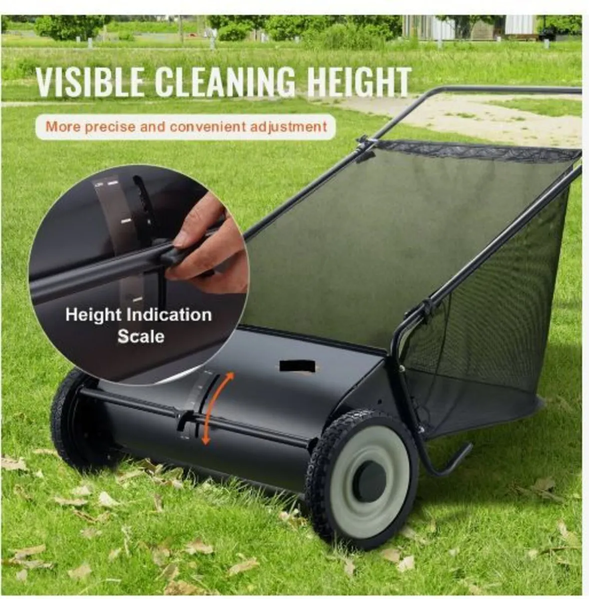 Push Lawn Sweeper, 26-inch Leaf & Grass Collector - Image 4