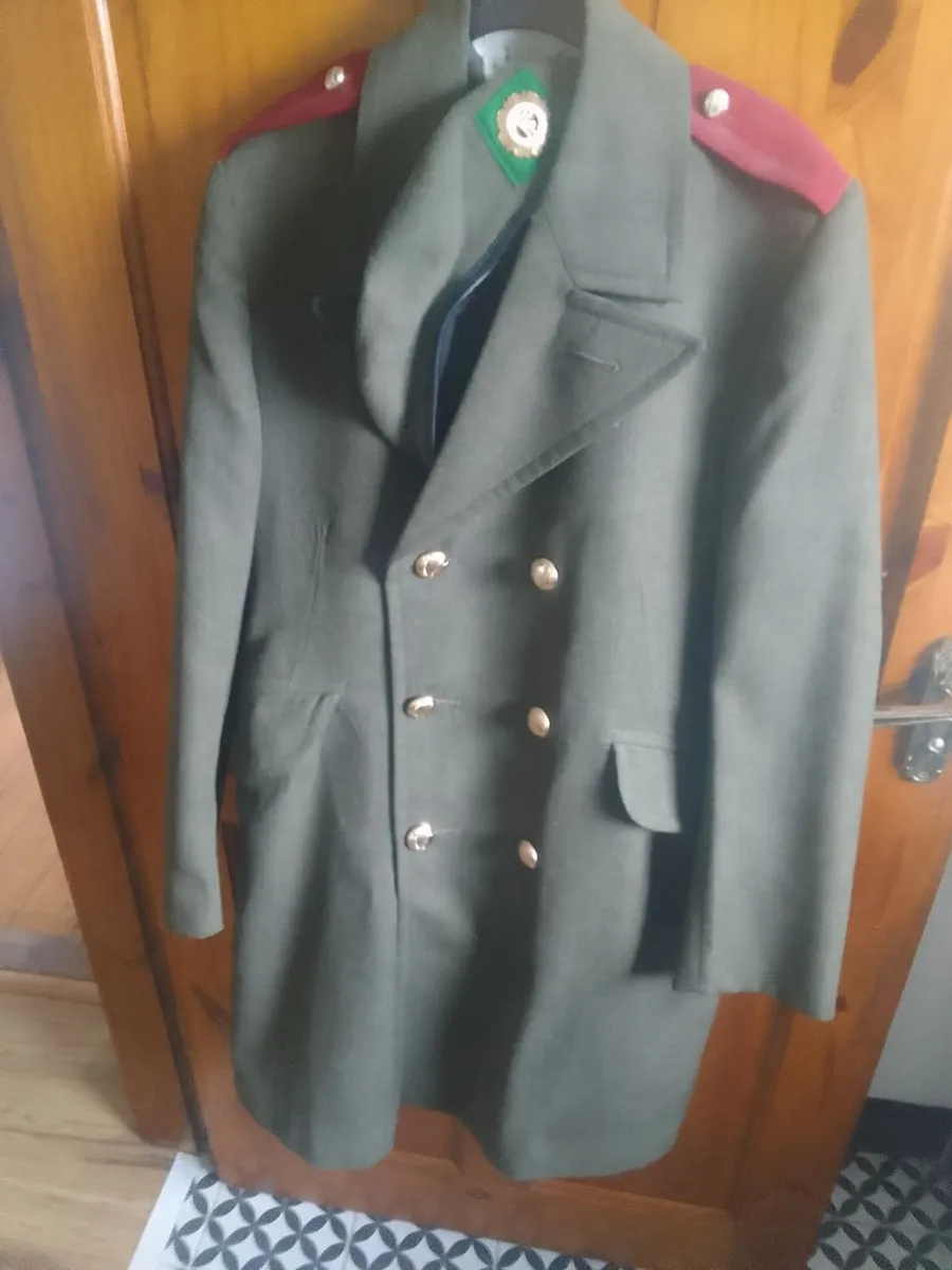 Mens Army Long Overcoat with Berry Cap - Image 2