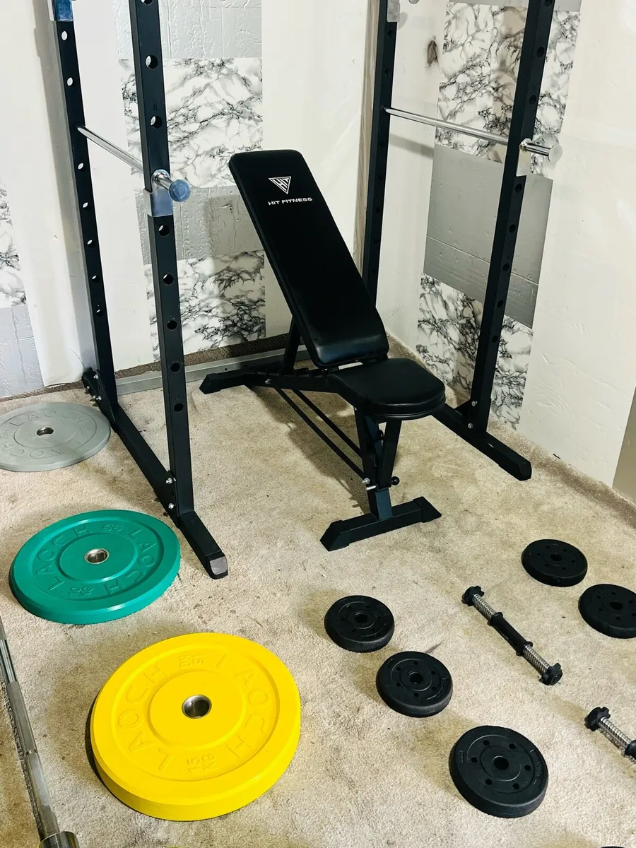 Olympic weights power rack bench barbell dumbbells - Image 3