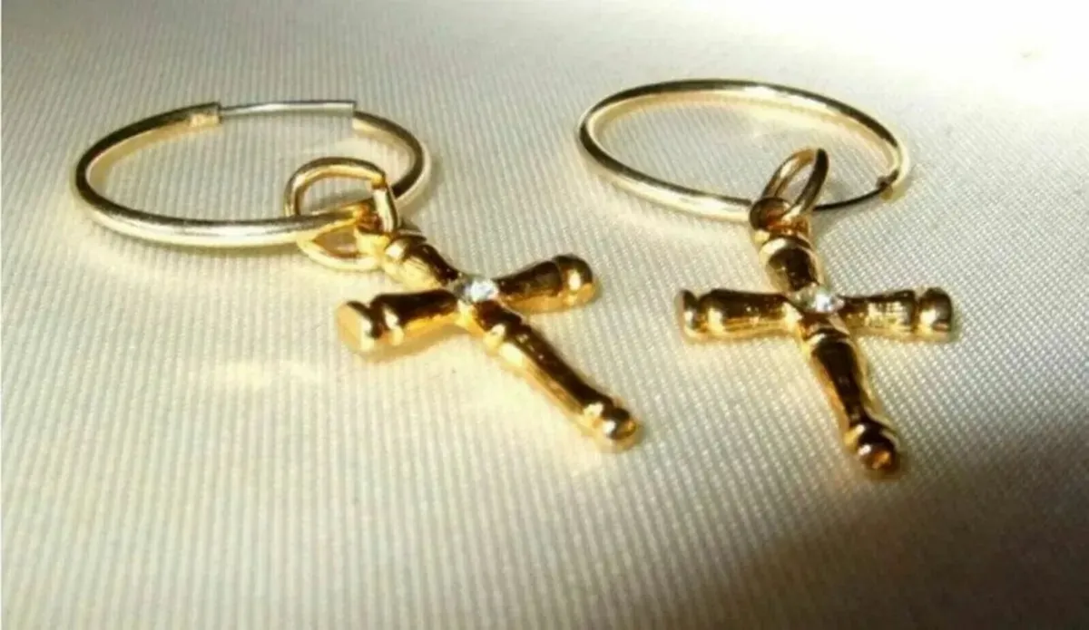 Vintage 9ct Gold Hoops & Gemset Cross Charms - Image 3