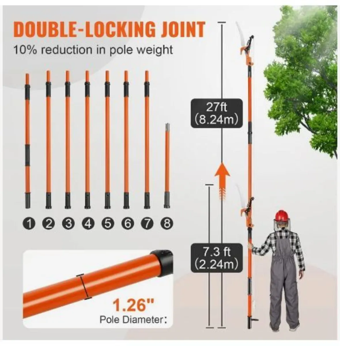 Manual Pole Saw, 2.2-8.2 m Extendable Tree - Image 3